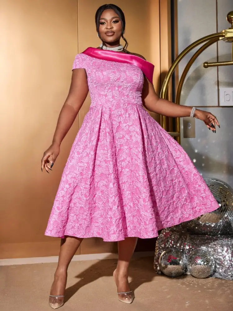Green Jacquard A Line Dresss Cold Shoulder Irregular Floral