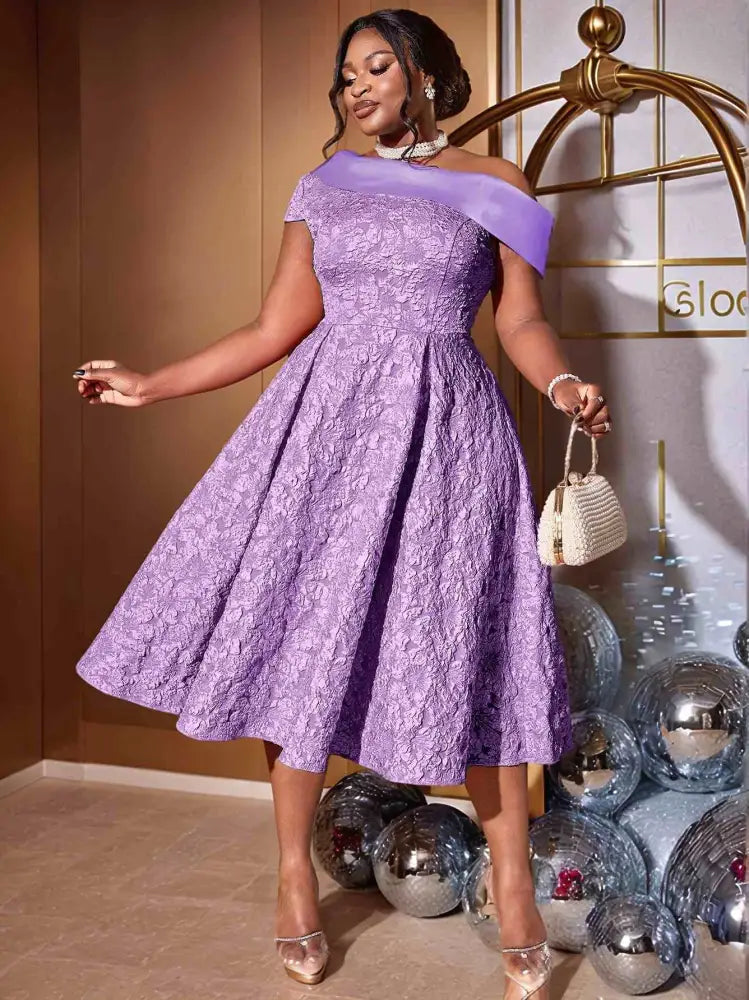 Green Jacquard A Line Dresss Cold Shoulder Irregular Floral
