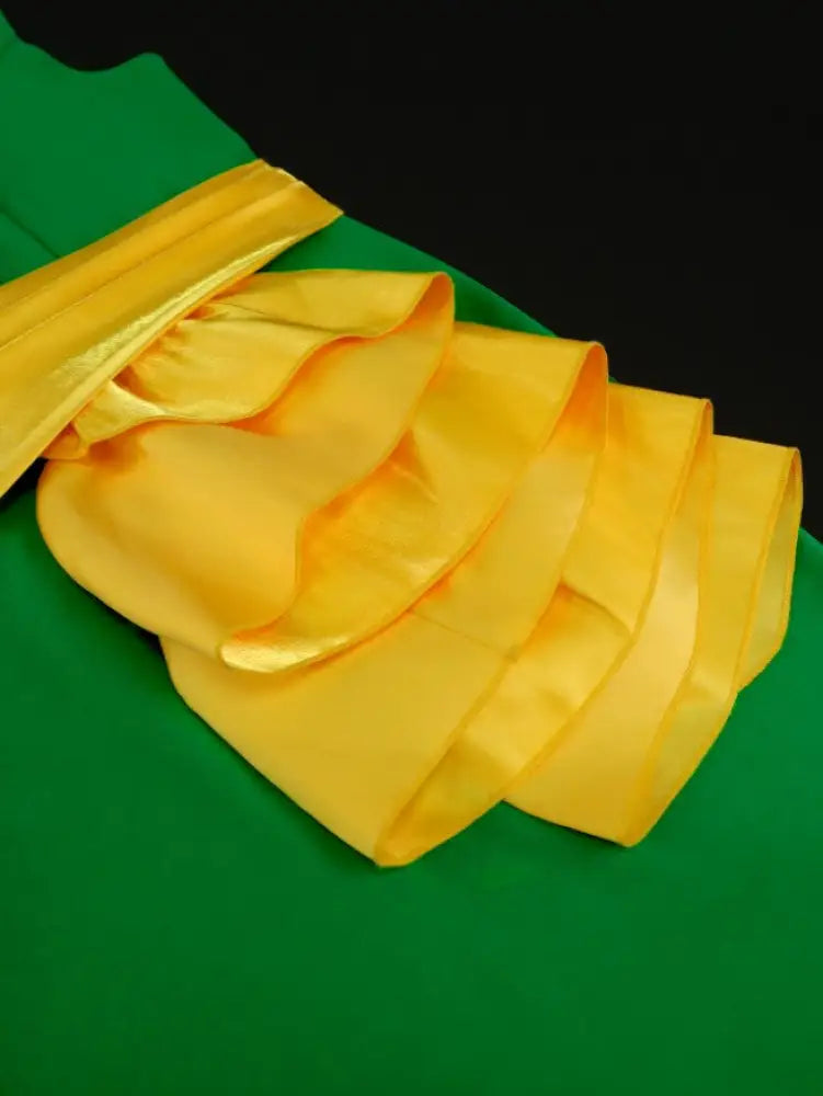 Green Midi Dress Mock Neck Sleeveless Yellow Ruffle Empire