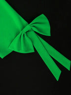 Green Pleated Dress Irregular Collar Half Sleeve with Bows