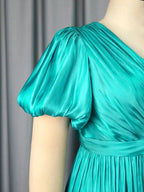 Green Plus Size Dresses for Curvy Women Half Puff Sleeves A Line Outfits