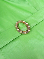 Green Shiny Satin Dress V Neck Ruffle Sleeve Diamond Belt