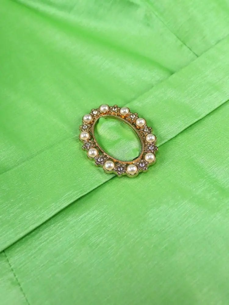 Green Shiny Satin Dress V Neck Ruffle Sleeve Diamond Belt