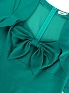 Green Short Sleeve A Line Dress with 3D Bow Design Emerald Green Dress