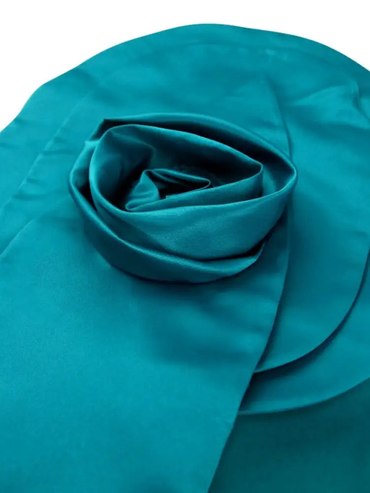 Green Square Collar Midi Dress Long Flare Sleeve 3D Flower