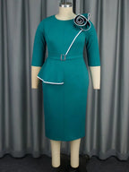 Green Wedding Guest Dress Bodycon Long Sleeve 3D Floral