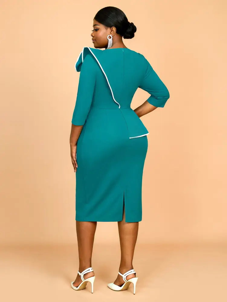 Green Wedding Guest Dress Bodycon Long Sleeve 3D Floral