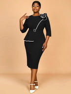Green Wedding Guest Dress Bodycon Long Sleeve 3D Floral