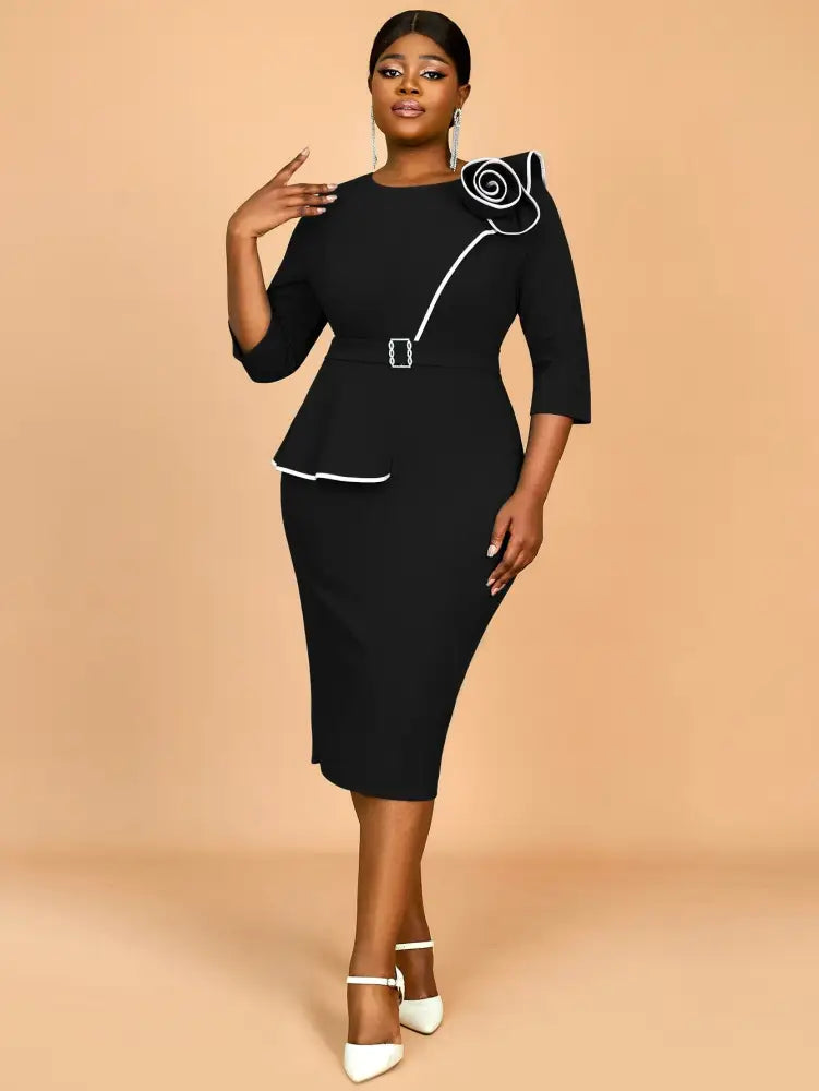 Green Wedding Guest Dress Bodycon Long Sleeve 3D Floral