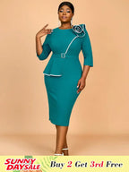 Green Wedding Guest Dress Bodycon Long Sleeve 3D Floral