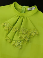 Half High Collar Bowtie Butterfly Sleeves Pleated Dress