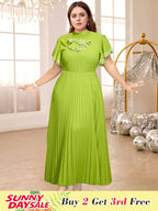 Half High Collar Bowtie Butterfly Sleeves Pleated Dress