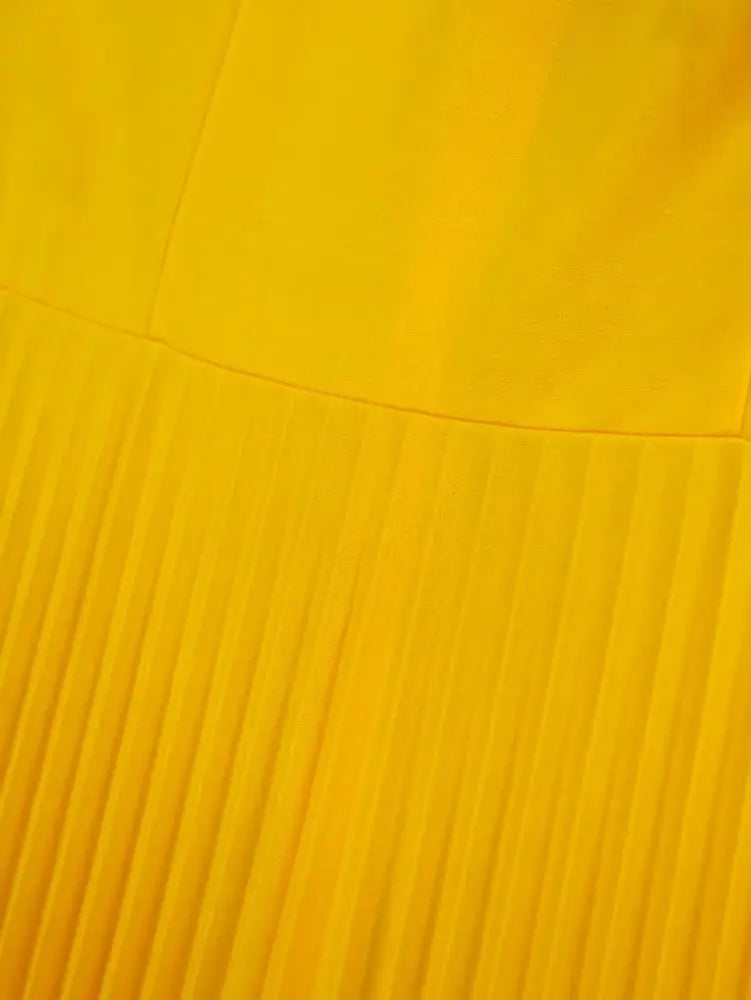 Halter Stand Neck Ruffles Sleeves A Line Pleated Dress