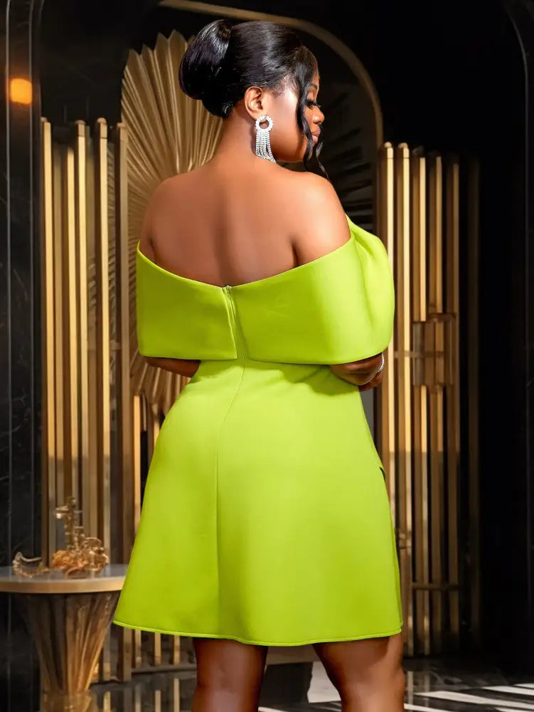 High Waist A Lline Dress Off Shoulder Big Bow Asymmetrical