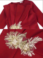 High Waist Appliqued O Neck Midi Dress with Long Sleeves