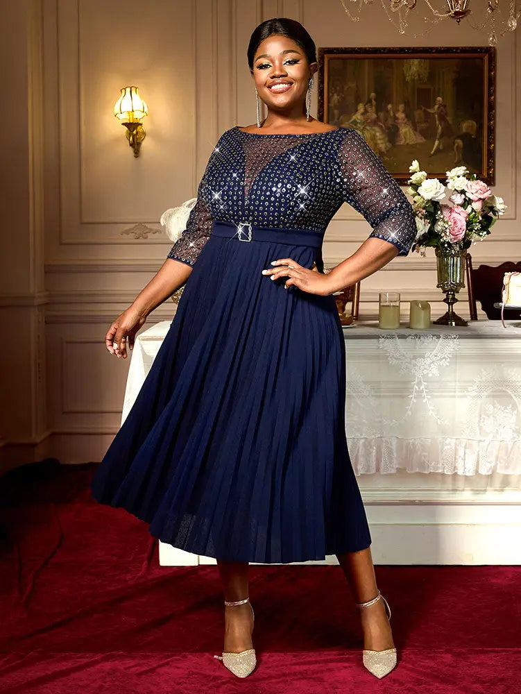 Holiday Party Outfits For Women Sequins Mesh Elegant Dress