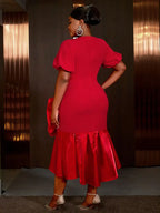 Holiday Party Outfits Red Woman 3D Flower Elegant Dresses
