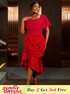 Holiday Party Outfits Red Woman 3D Flower Elegant Dresses