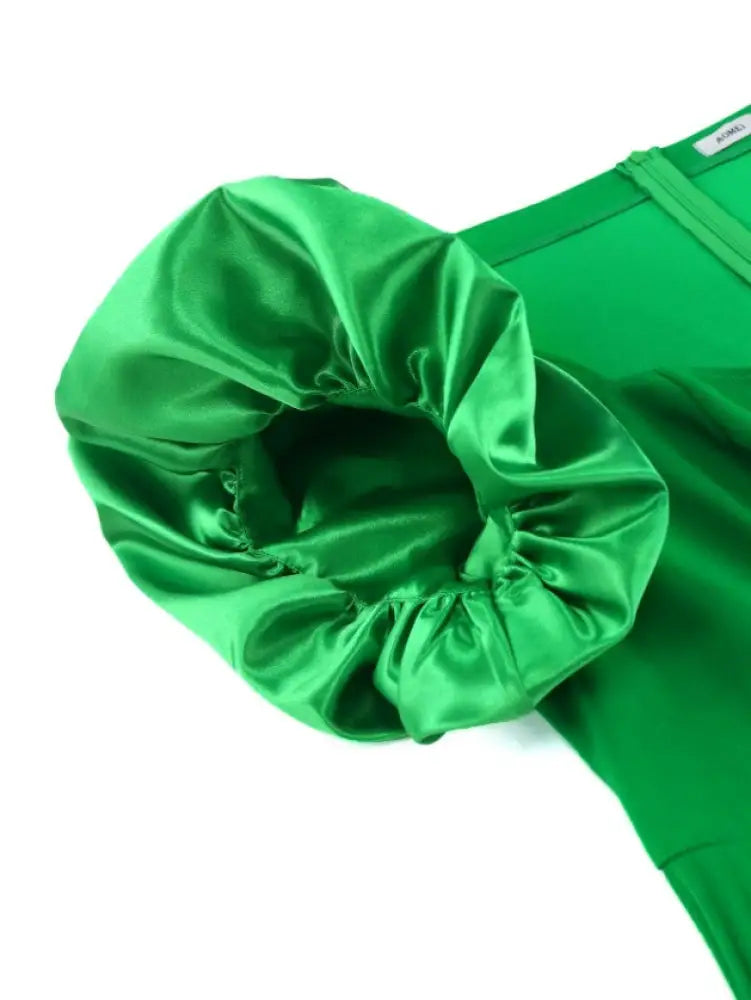 Irregular Pleated A Line Dress Sweetheart Neck Puff Sleeve