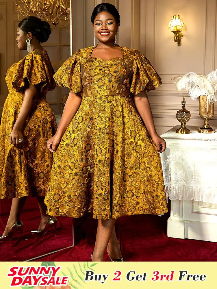 Jacquard A Line Dresses Short Lantern Sleeves Elegant Retro Party Event