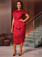 Jacquard Dress Women Formal Red Church Package Hip Dress
