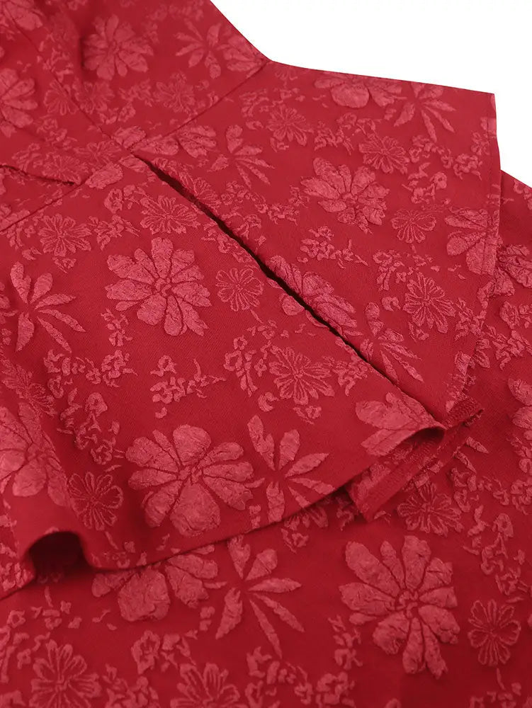 Jacquard Dress Women Formal Red Church Package Hip Dress