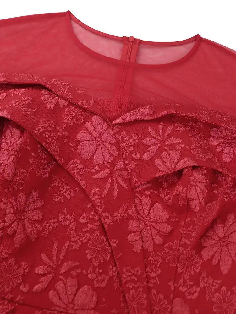 Jacquard Dress Women Formal Red Church Package Hip Dress