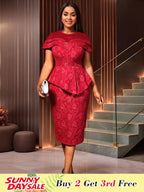 Jacquard Dress Women Formal Red Church Package Hip Dress