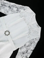 Lace Dress Long Sleeve Beaded Bodycon Elegant White Bridal Shower Dresses