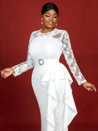 Lace Dress Long Sleeve Beaded Bodycon Elegant White Bridal Shower Dresses