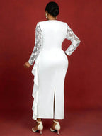 Lace Dress Long Sleeve Beaded Bodycon Elegant White Bridal Shower Dresses