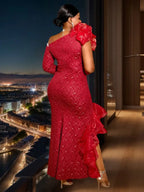 Dress Lace Formal Wedding Guest Dress One Shoulder