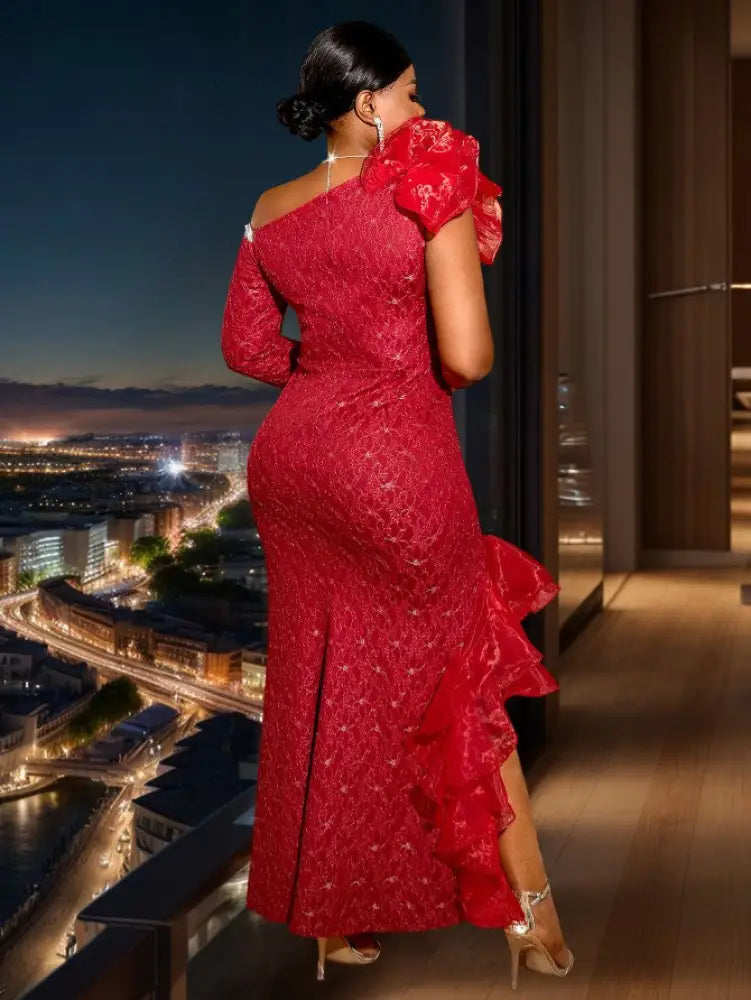 Dress Lace Formal Wedding Guest Dress One Shoulder