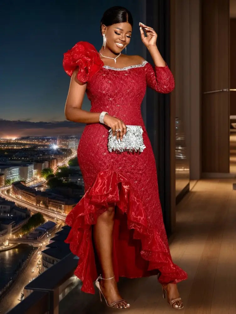 Dress Lace Formal Wedding Guest Dress One Shoulder