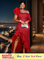 Dress Lace Formal Wedding Guest Dress One Shoulder