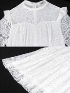 Lace Long Dress Mock Neck See Through Sleeve Layerd A Line