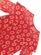 Lace Pleated Dress O Neck Half Sleeve Floral Patchwork