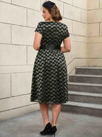 Lace Short Sleeve A Line Dress Black 1950s Style Black Wedding Guest Dress