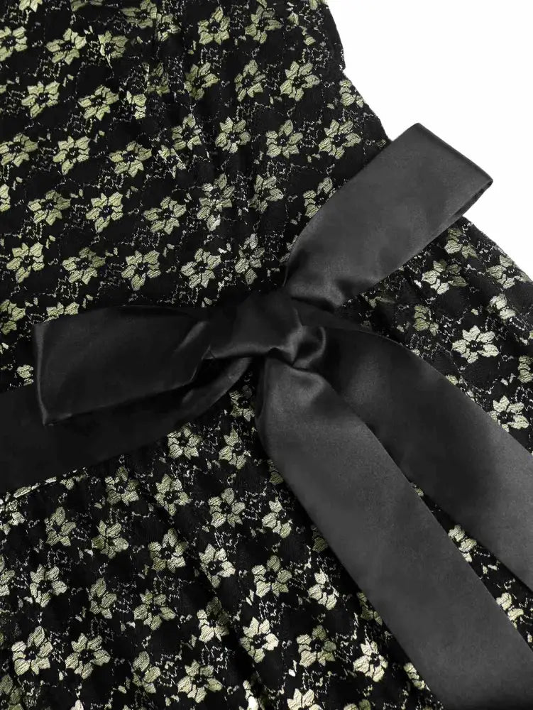 Lace Short Sleeve A Line Dress Black 1950s Style Black Wedding Guest Dress