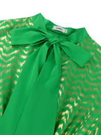 Lace Up Bowtie Dress Printed Long Sleeve Shiny A Line