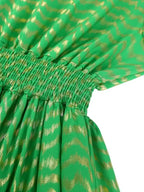 Lace Up Bowtie Dress Printed Long Sleeve Shiny A Line