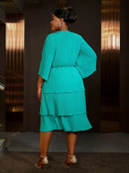 Lake Green A Line Cake Dress Pearl Chiffon V Neck Pleated