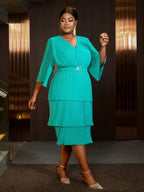 Lake Green A Line Cake Dress Pearl Chiffon V Neck Pleated