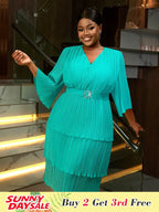 Lake Green A Line Cake Dress Pearl Chiffon V Neck Pleated