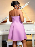Lavender Strapless Big Bow Beading High Waist A Line Dress