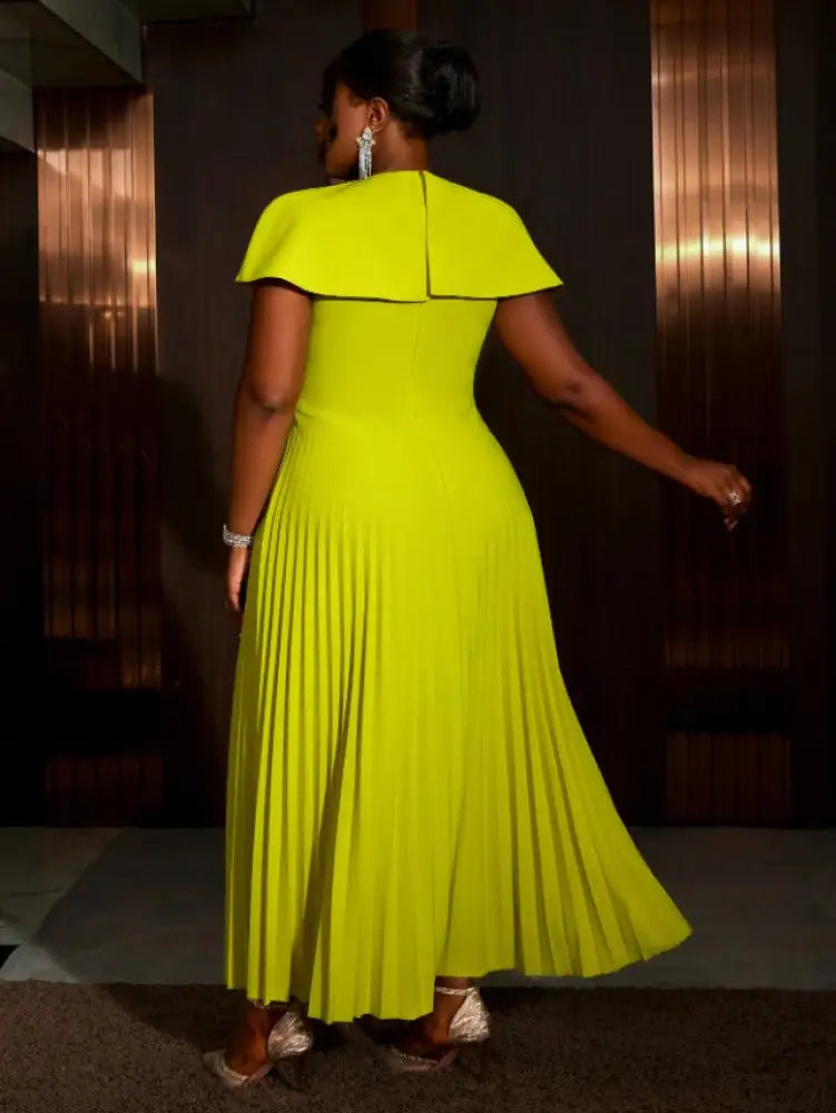 Light Green A Line Dress O Neck Cape Sleeve Classy Pleated