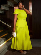 Light Green A Line Dress O Neck Cape Sleeve Classy Pleated