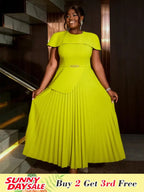 Light Green A Line Dress O Neck Cape Sleeve Classy Pleated