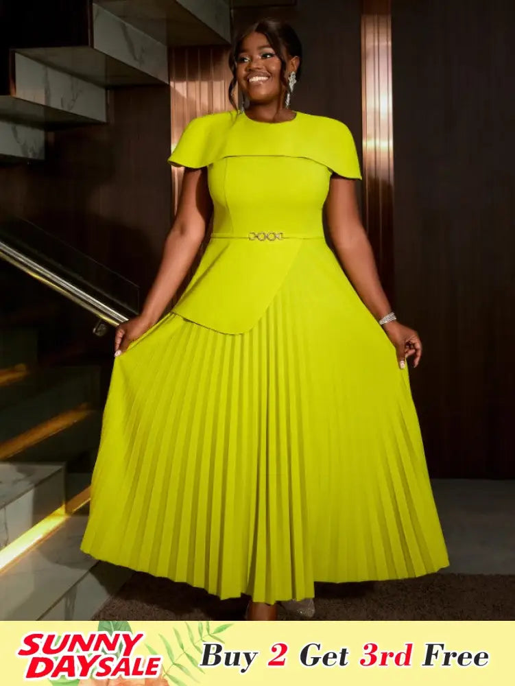 Light Green A Line Dress O Neck Cape Sleeve Classy Pleated