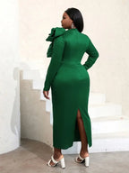 Long Sleeve Ruffle Shiny Bodycon Dress Maxi